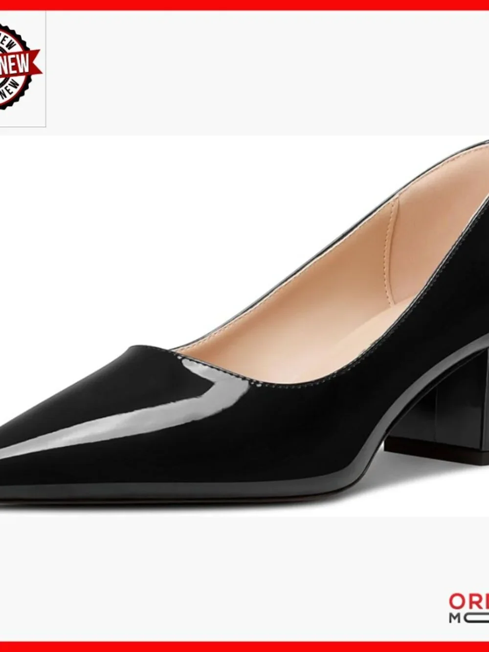 Chunky Block Heel Pumps Pointed Toe Slip-On Patent Leather Office Shoes